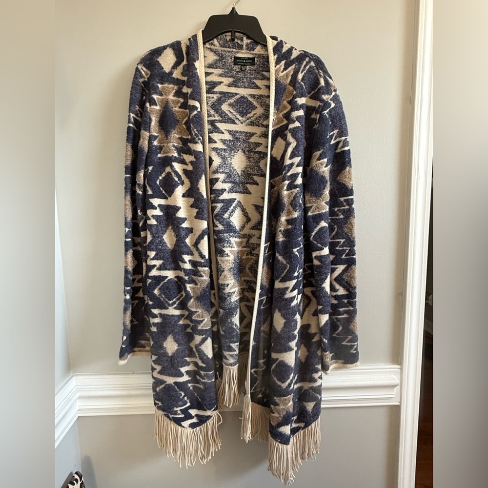 Lucky brand cardigan, xl, vguc, navy/tan